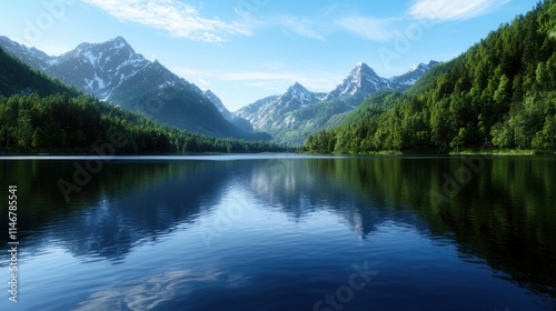 A beautiful mountain lake with a clear blue water