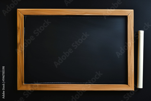 Wooden-framed board with rolled paper on dark background for customizable content.
