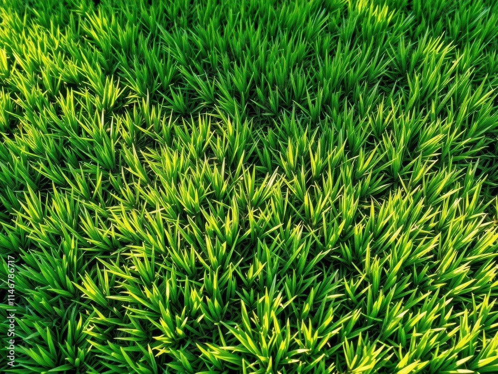 Fototapeta premium Lush green grass, perfectly manicured lawn, vibrant emerald hue, horizon, environment