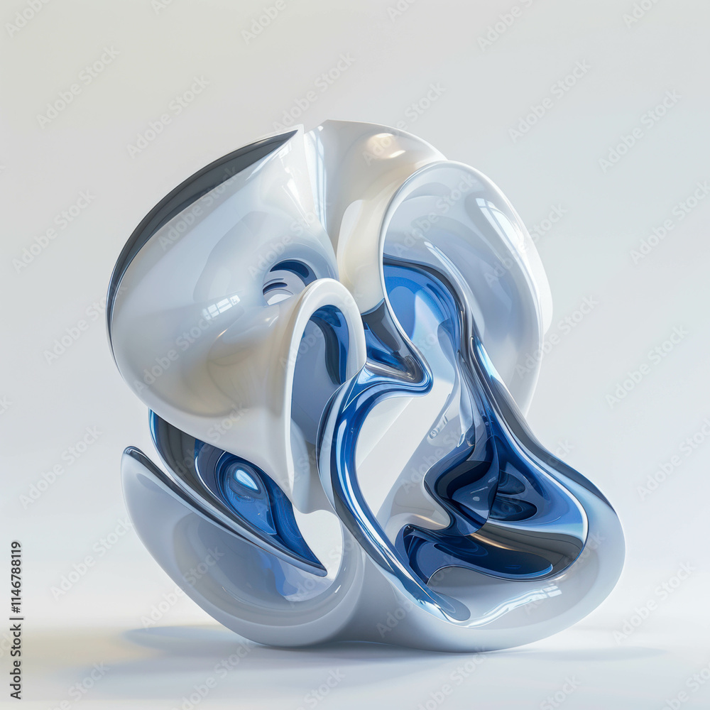 Abstract plastic sculpture, white and blue. Abstract plastic sculpture, white and blue.