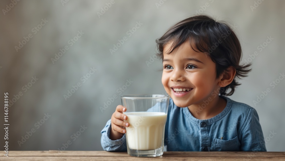 Happy Smiling Child Holding a Glass of Fresh Milk, Expressing Joy and Healthy Lifestyle Happy Smiling Child Holding a Glass of Fresh Milk, Expressing Joy and Healthy Lifestyle