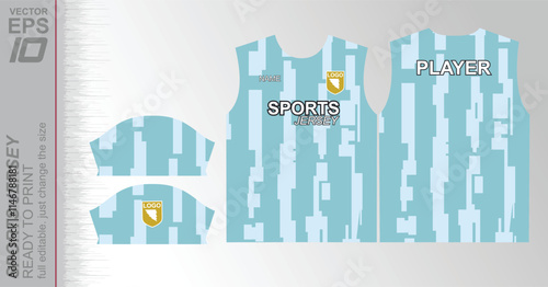 Modern ready-to-print jersey design with dynamic lines and vibrant colors. Perfect for football, basketball, cycling, or sportswear. High-quality, customizable vector file for instant printing.
