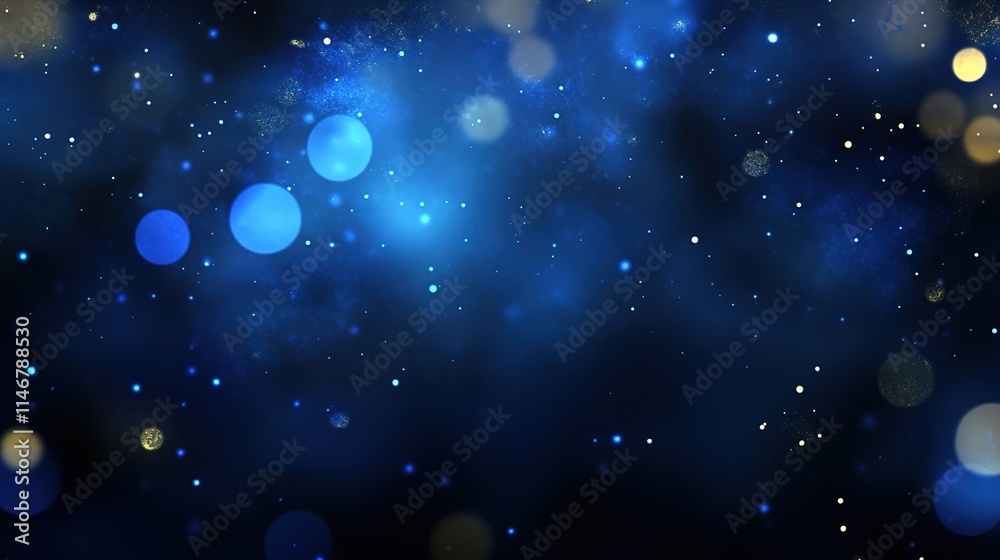 Fototapeta premium Abstract dark blue and gold particle background with Christmas golden light bokeh