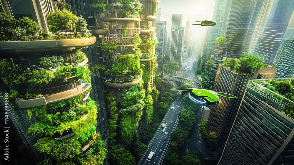 Urban Oasis of 2025: Autonomous Electric Vehicles on Smart Roads, Flanked by Vertical Gardens and Solar Arrays - Epitome of Sustainable Innovation Urban Oasis of 2025: Autonomous Electric Vehicles on Smart Roads, Flanked by Vertical Gardens and Solar Arrays - Epitome of Sustainable Innovation