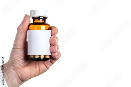 Wallpaper Mural Hand holding a clear medicine bottle with blank label isolated on transparent background. high resolution PNG file. created with Generative AI technology Torontodigital.ca