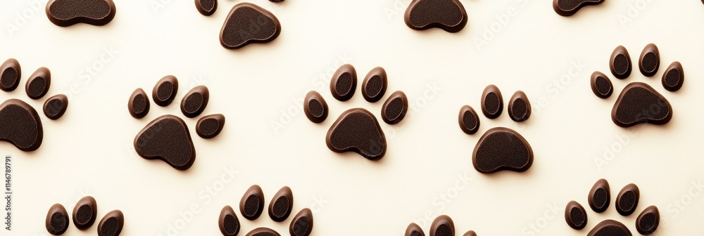 Obraz premium Chocolate paw prints pattern on beige background.