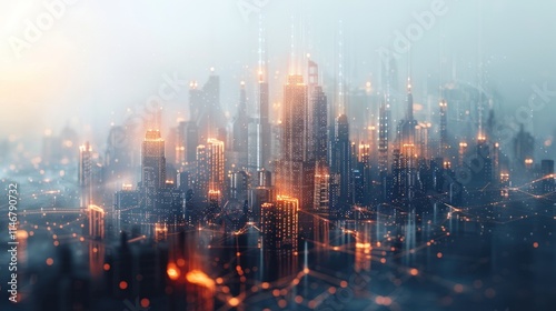 Wallpaper Mural Futuristic Cityscape: A Digital Metropolis at Dawn Torontodigital.ca