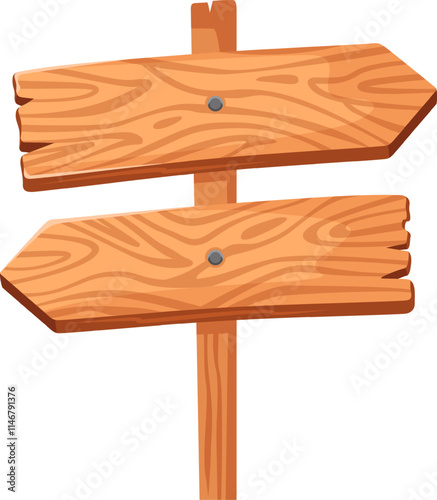 Two weathered wooden arrow signs with nails are pointing in opposite directions, mounted on a single post, creating a simple yet effective wayfinding tool