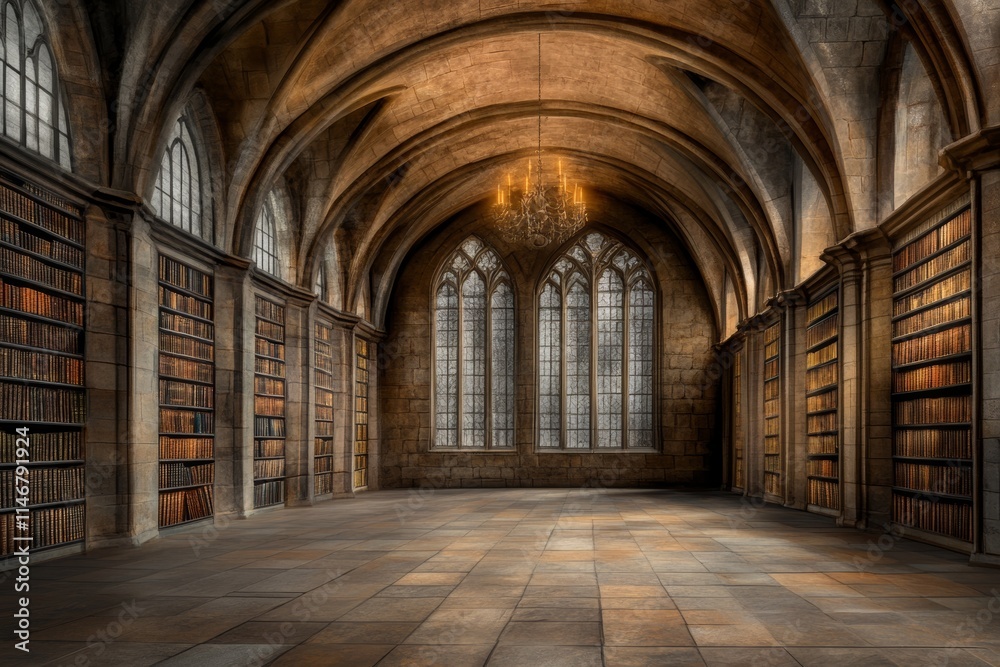 A grand, illuminated library with tall arches and bookshelves, evoking a sense of history. A grand, illuminated library with tall arches and bookshelves, evoking a sense of history.