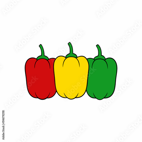 Bell pepper trio red yellow vector art illustration