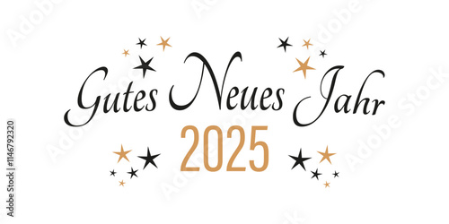 Gutes Neues Jahr 2025. Text und Sterne. Transparenter Hintergrund.