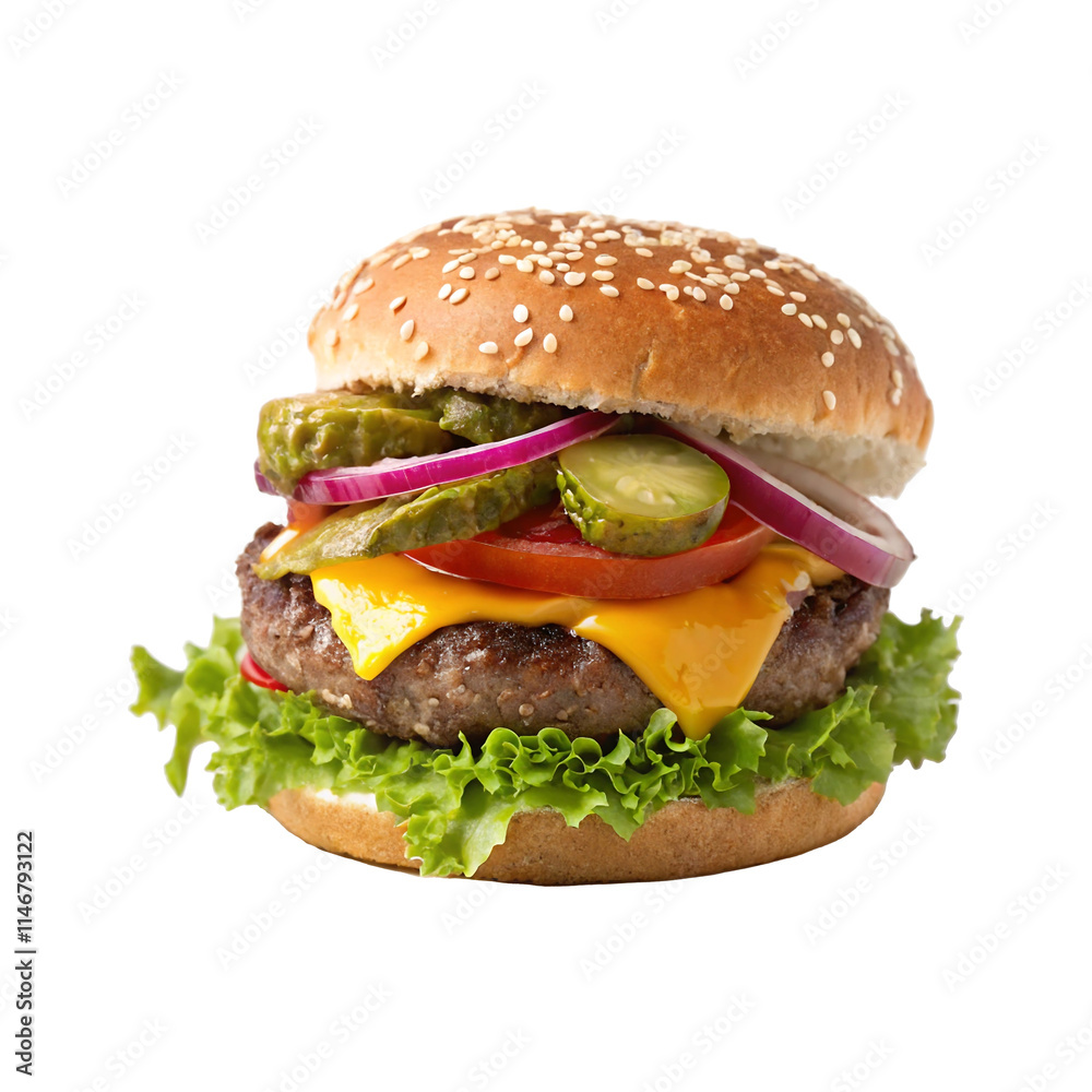 Fresh Beef Burger Isolated on Transparent Background 