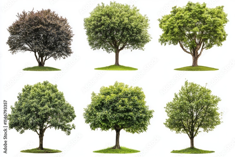 Fototapeta premium A collection of six trees showcasing different types and foliage.