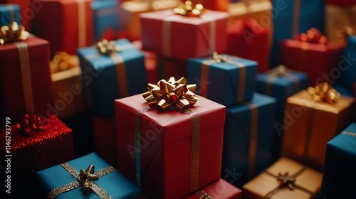 Gift-wrapped presents holiday celebration festive atmosphere close-up