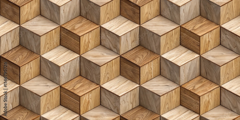 Abstract Geometric Pattern of Interlocking Wooden Cubes Creating a 3D Optical Illusion Abstract Geometric Pattern of Interlocking Wooden Cubes Creating a 3D Optical Illusion
