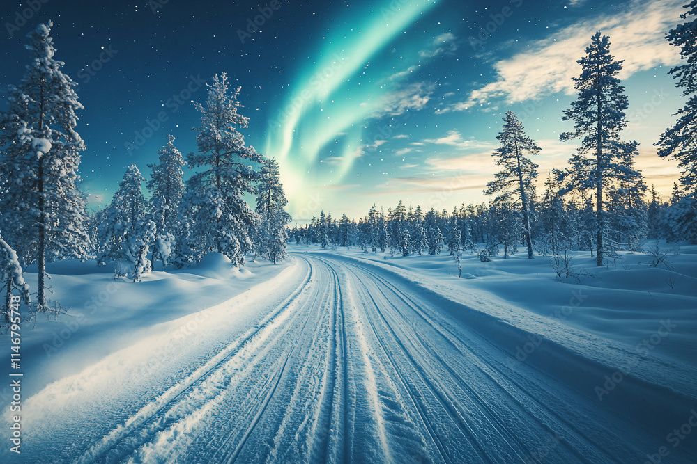 Majestic Northern Lights Over Snowy Forest Lake Landscape at Night Generative AI Image Majestic Northern Lights Over Snowy Forest Lake Landscape at Night Generative AI Image
