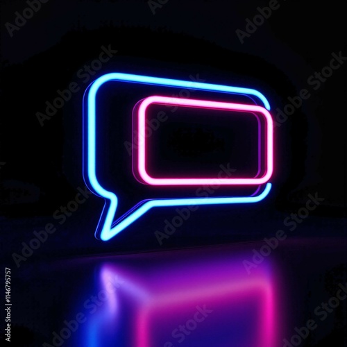 A glowing 3D chat icon shines brightly on a black background, symbolizing communication, connection, and modern technology in a sleek and futuristic design.