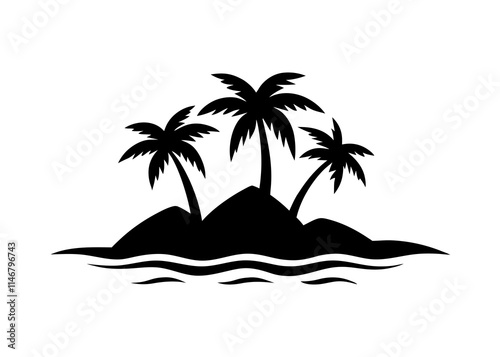 Tropical Island Silhouette Vector Art.