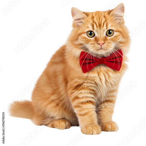A cute cat wearing a tiny bowtie. png isolated background. transparent background.