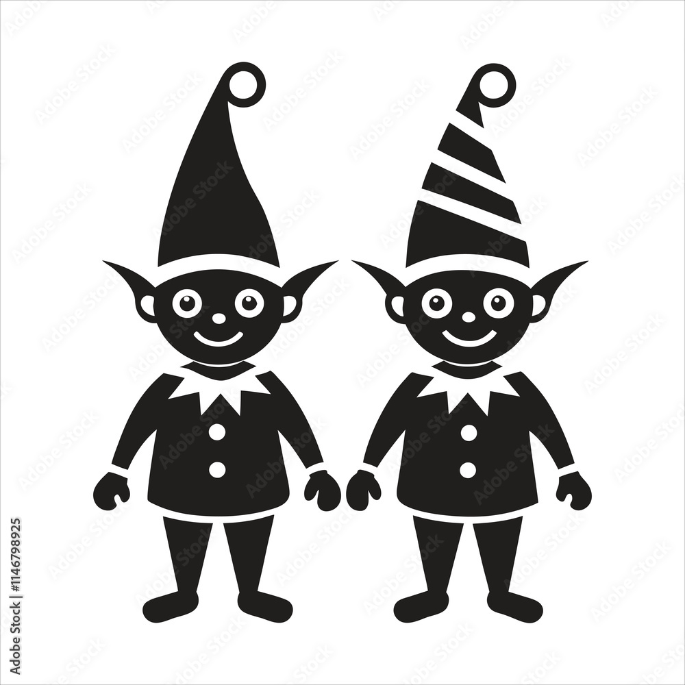 Fototapeta premium Christmas Elves Silhouette Vector Art Illustration