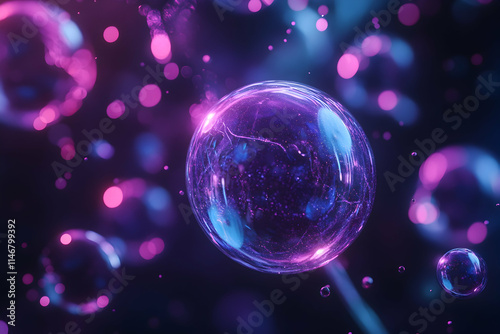 Abstract background with purple and blue glowing bokeh lights