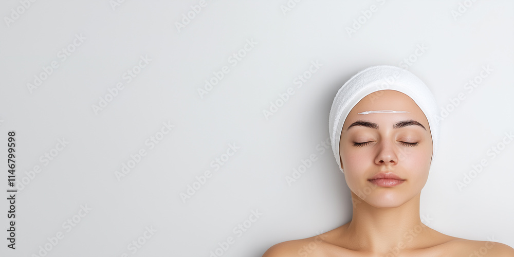 Junge Frau bekommt in einer Klinik kosmetische Spritzen in die Stirn, weißer Studiohintergrund. Konzept für Schönheitsbehandlungen 