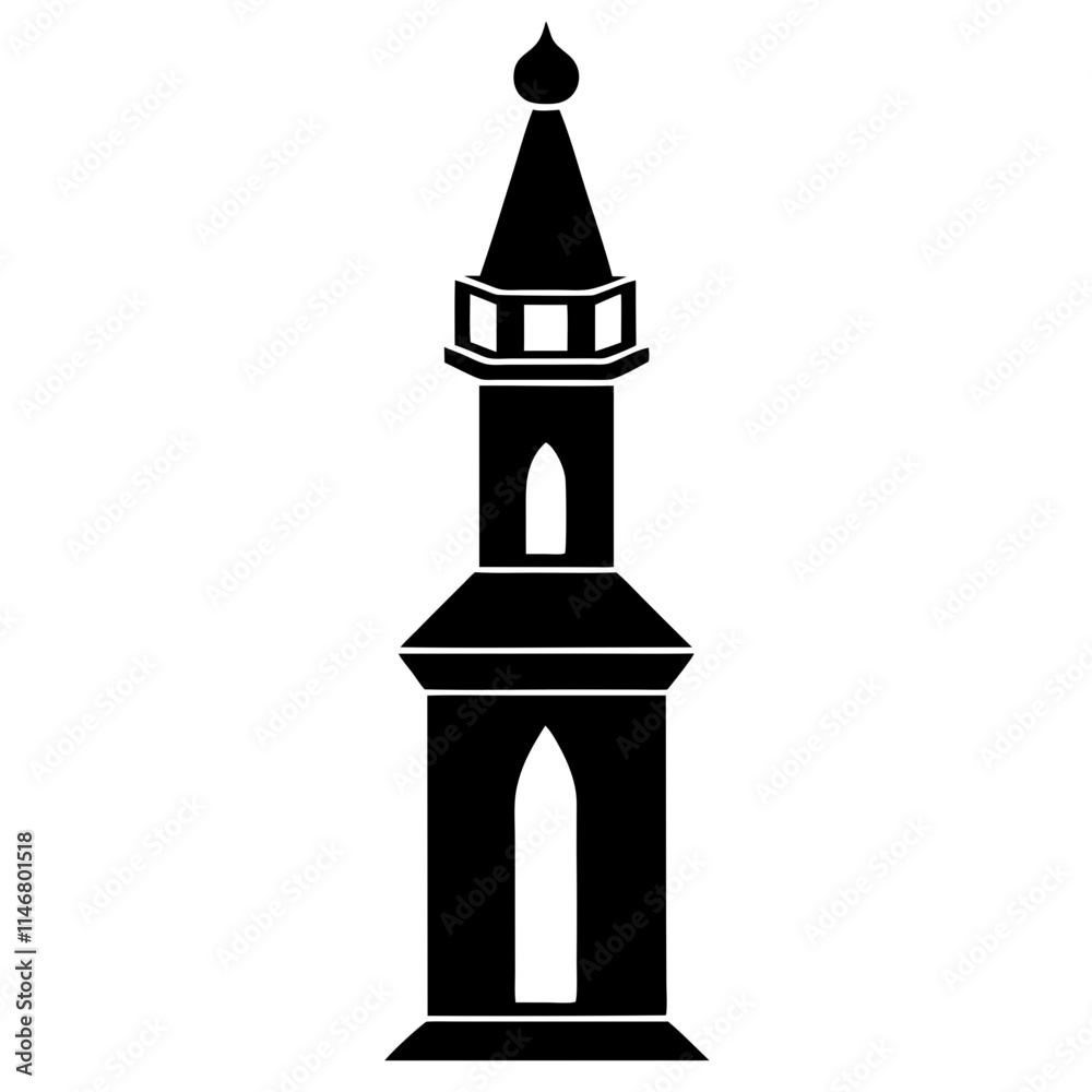 Black Minaret on solid white background Black Minaret on solid white background