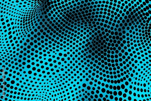 Aqua Halftone Ripple: Abstract background with a mesmerizing ripple effect created using a halftone pattern of black and cyan blue dots. Perfect for modern and tech-related designs. 