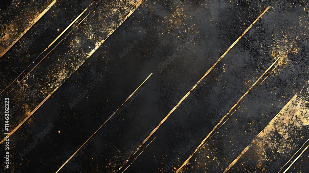 Fototapeta premium A stylish black and gold luxury background, featuring a distressed grunge texture with shimmering golden lines elegantly intersecting, creating a refined, high-end feel