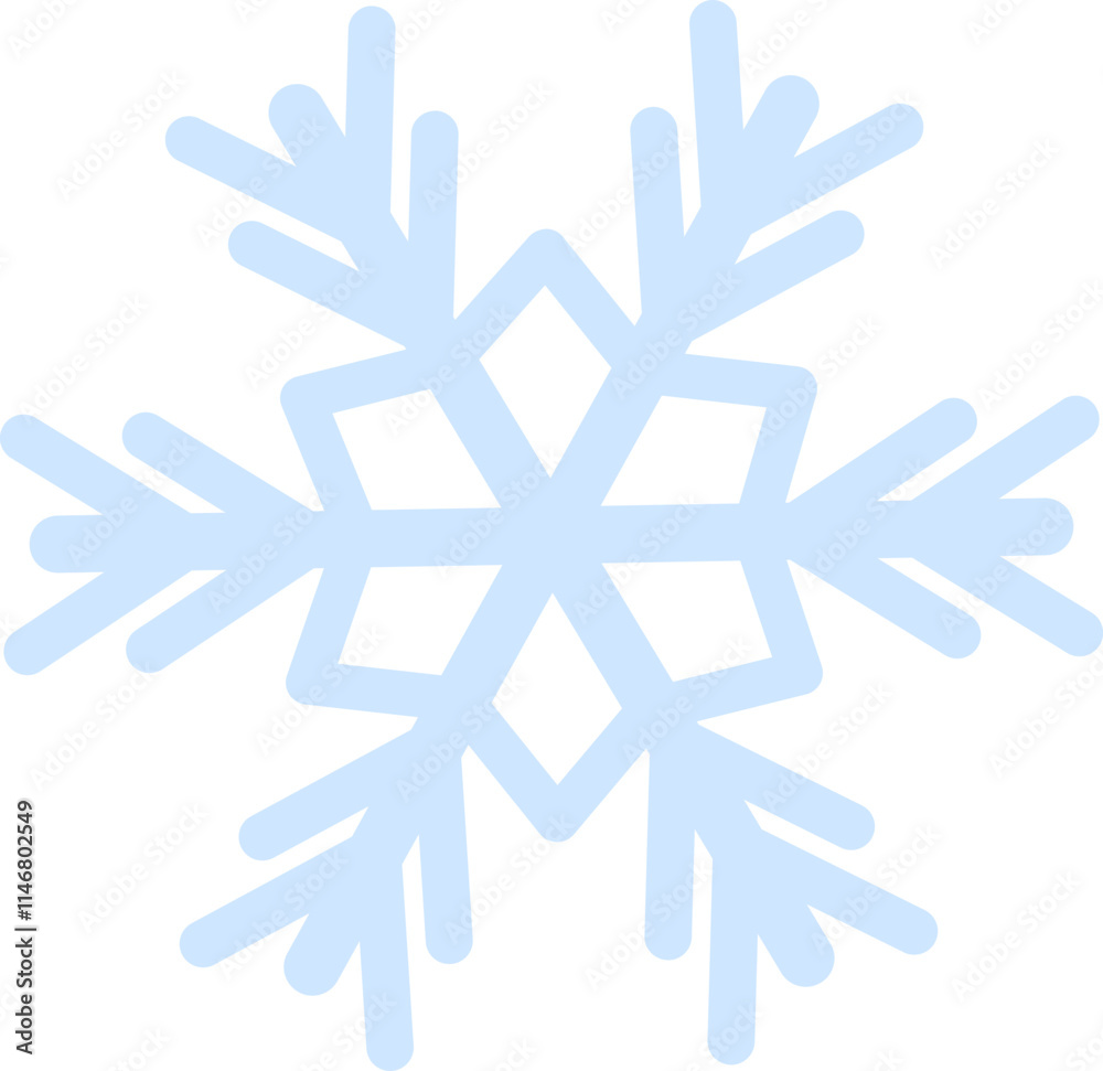 Light blue snowflake featuring six symmetrical branches, capturing the essence of winter and Christmas. Evoking cold weather and frozen water, this delicate design embodies seasonal beauty Light blue snowflake featuring six symmetrical branches, capturing the essence of winter and Christmas. Evoking cold weather and frozen water, this delicate design embodies seasonal beauty