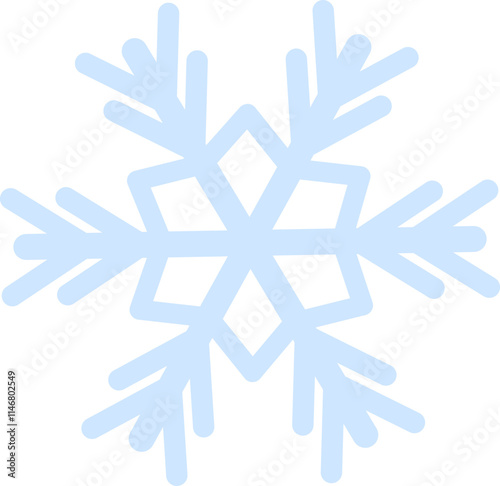 Light blue snowflake featuring six symmetrical branches, capturing the essence of winter and Christmas. Evoking cold weather and frozen water, this delicate design embodies seasonal beauty