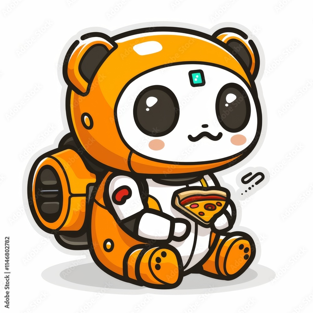 Fototapeta premium Sticker, vintage robot and pizza