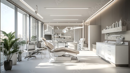 Sleek and Modern Dental Office Interior Design with Advanced Equipment and Bright Lighting