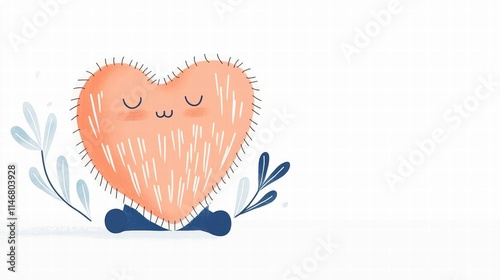 Bad valentines Concept. Cute illustrated heart character with leaves and a joyful expression.