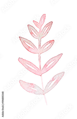 Pink watercolor leaf illustration: elegant floral botanical art with smooth brushstrokes for creative design projects and decor.