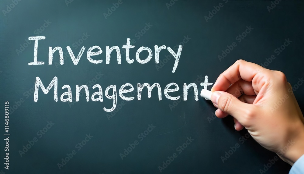Hand holding white chalk writing Inventory Management. Hand holding white chalk writing Inventory Management.