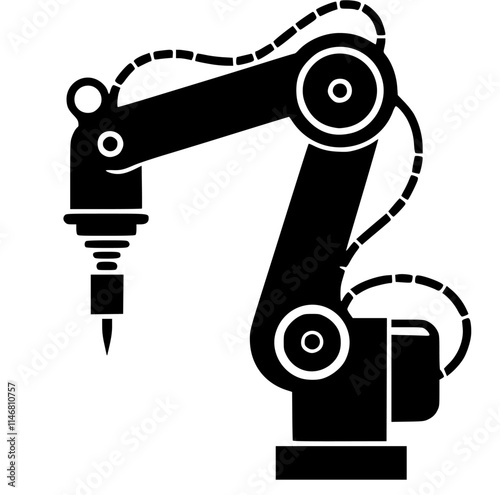 Robotic hand machine black vector icon isolated on a transparent background.