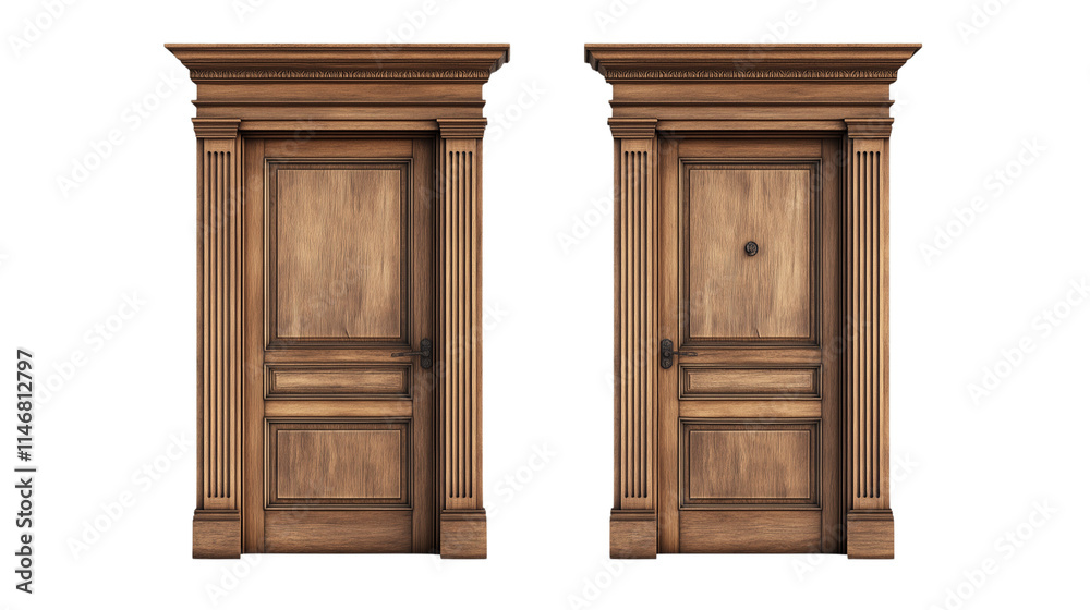 a wooden door with open and closed doors isolated on a transparent background a wooden door with open and closed doors isolated on a transparent background