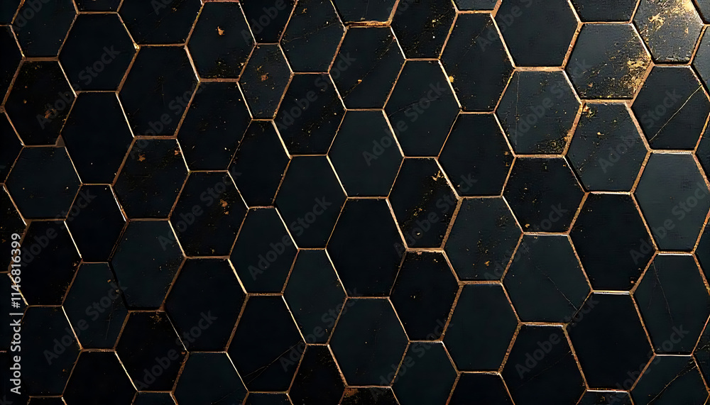 Marble hexagon tile background, golden vector stone texture abstract wallpaper, glitter decoration. Mosaic elegant geometric backdrop, black honeycomb wall print. Architecture hexagon marble wall Marble hexagon tile background, golden vector stone texture abstract wallpaper, glitter decoration. Mosaic elegant geometric backdrop, black honeycomb wall print. Architecture hexagon marble wall