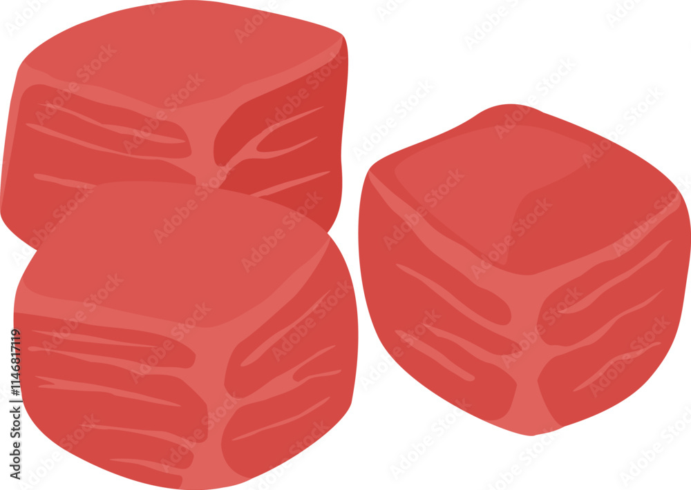 Three succulent cubes of fresh, raw beef are ready for cooking, representing healthy eating, culinary versatility, and the joys of preparing a delicious meal