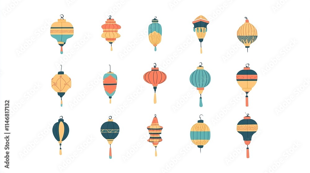 Traditional Chinese Lantern Vector Elements on White Background, Flat Design Style for Graphic Design Flexibility. Traditional Chinese Lantern Vector Elements on White Background, Flat Design Style for Graphic Design Flexibility.
