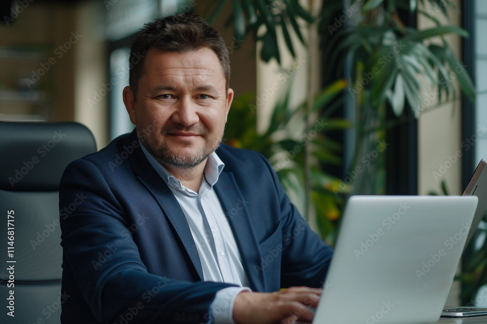 Confident professional banker in a suit standing outdoors in a business environment - Generative AI Confident professional banker in a suit standing outdoors in a business environment - Generative AI