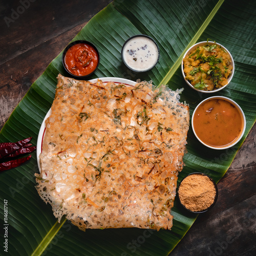rava dosa on Banana leaf