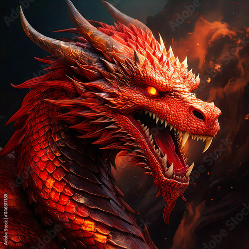 Fierce Red Dragon Glaring with Intense Power