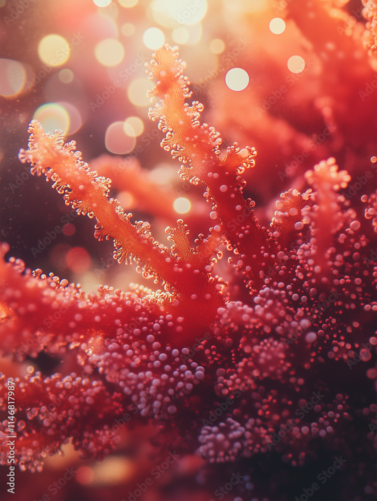 Fototapeta premium Exploring vibrant red coral reefs teeming with marine life in a breathtaking underwater environment