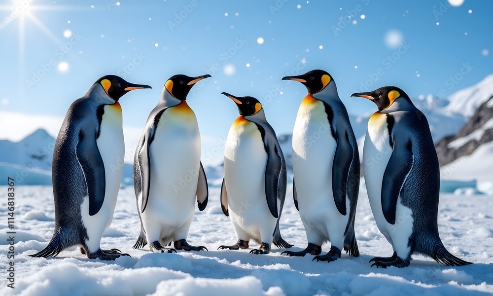 Fototapeta premium Majestic King Penguins in Antarctica's Winter Wonderland