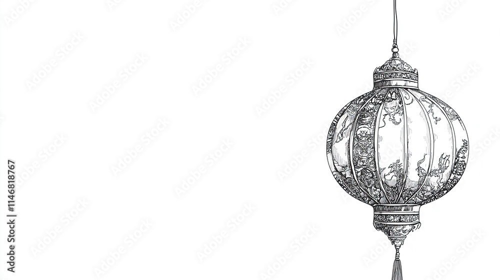 Traditional Chinese Lantern Vector Elements on White Background, Flat Design Style for Graphic Design Flexibility. 