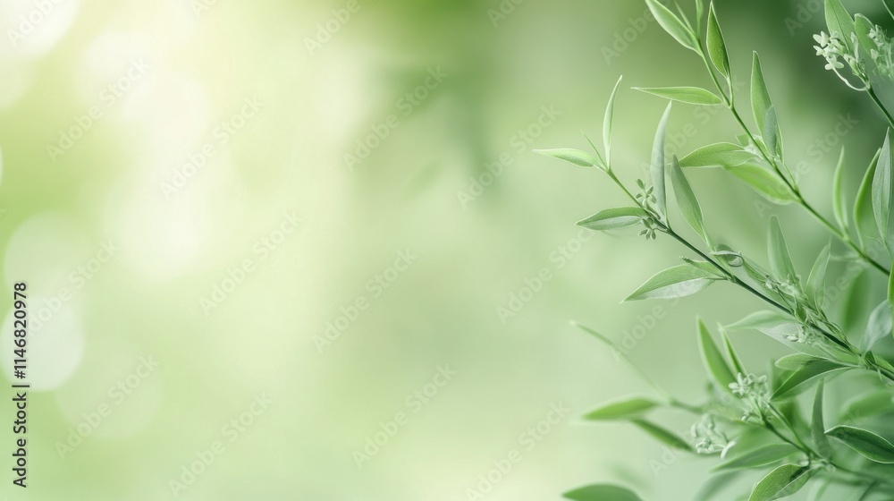 Fresh Green Leaves with Natural Light Creating a Serene Background Fresh Green Leaves with Natural Light Creating a Serene Background