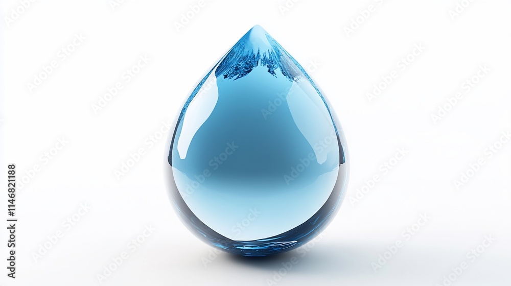 Obraz premium Single, translucent, blue water drop on white.