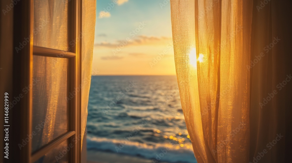 Golden Sunset View Through a Window Golden Sunset View Through a Window